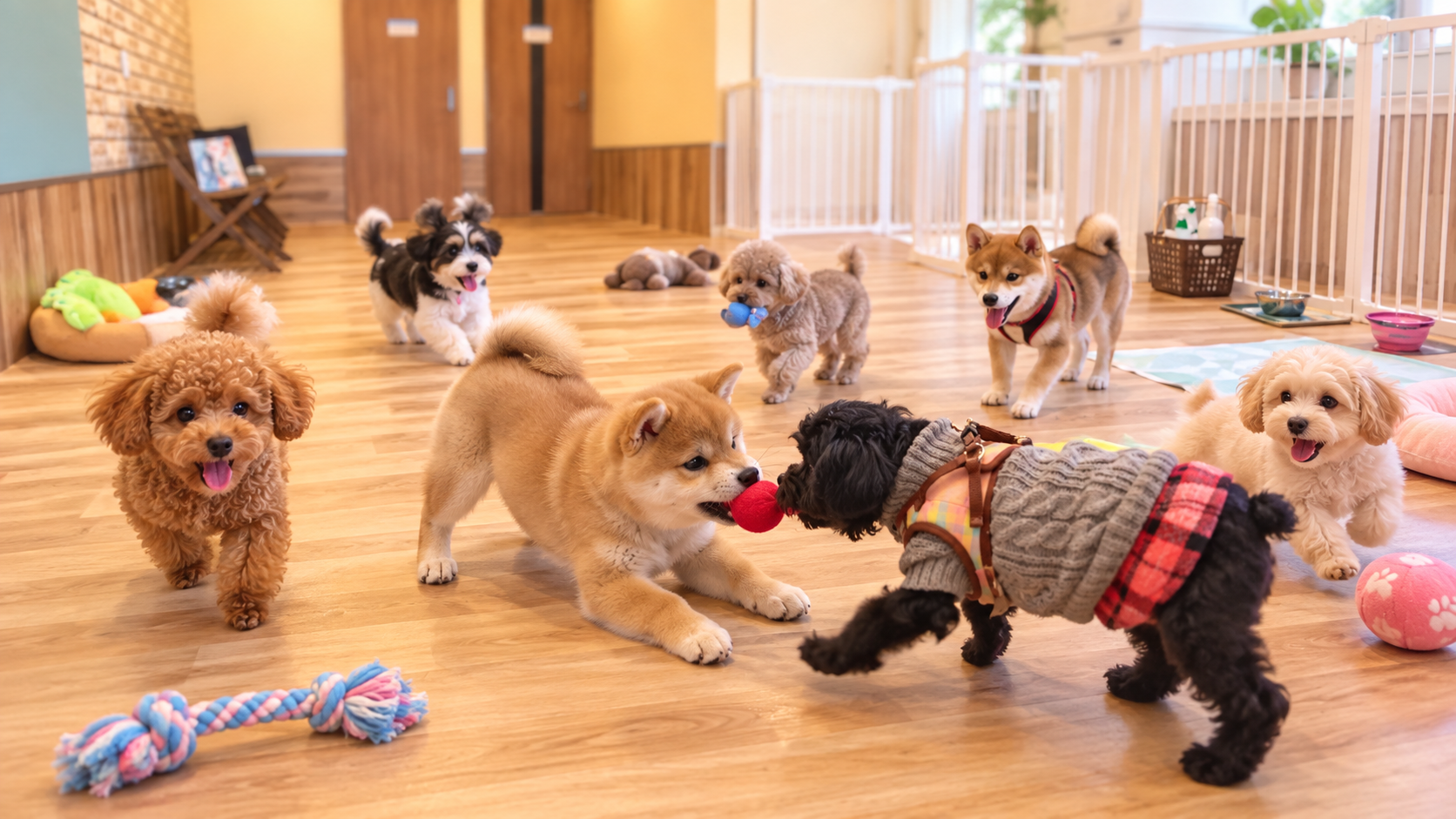 子犬たちが一緒に過ごすパピーパーティーの様子